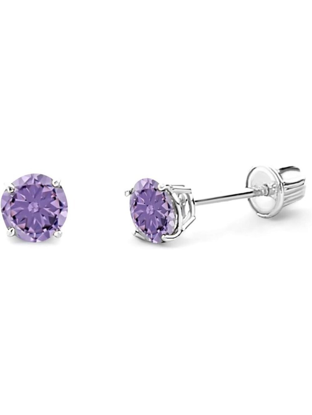 Women's Feb Birststone Color Solitaire Basket with Screw Back Set Stud Earrings